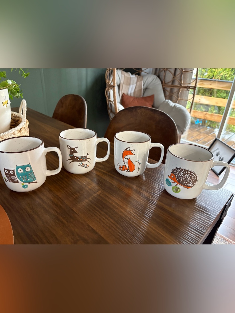 White Ceramic Fox, Owl, Fox & Hedgehog Mug - Rustic Accent Coffee Cup